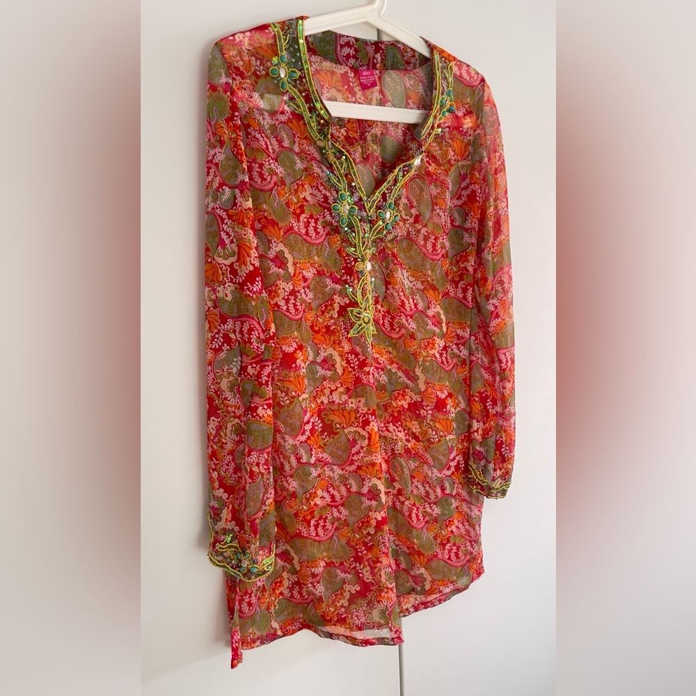 Silk Print Top / Beach Cover